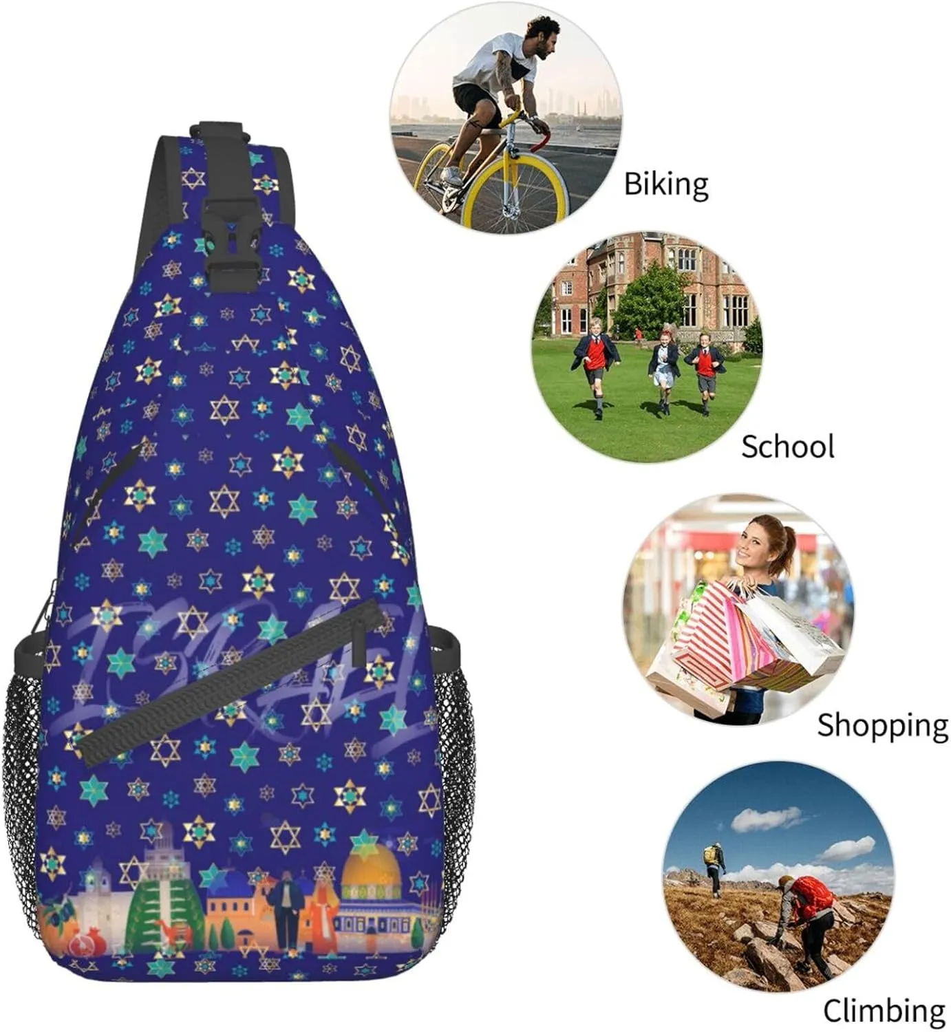 ASYG Israel Sling Bag Israel Crossbody Chest Daypack Casual Backpack Israel Shoulder Bag Israel Flag Bag
