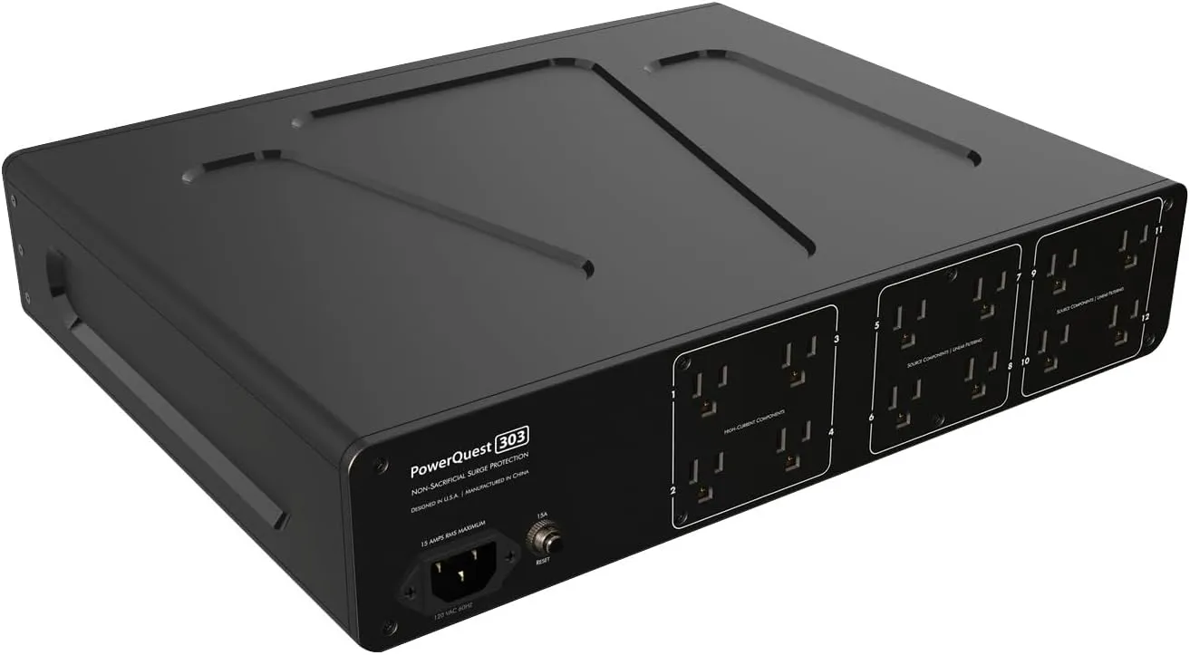 AudioQuest PQ303NA PowerQuest 303 12 Outlet Surge Protector with an AudioQuest MONSOONUS01 1M Wind Series AC Power Cable (2023)