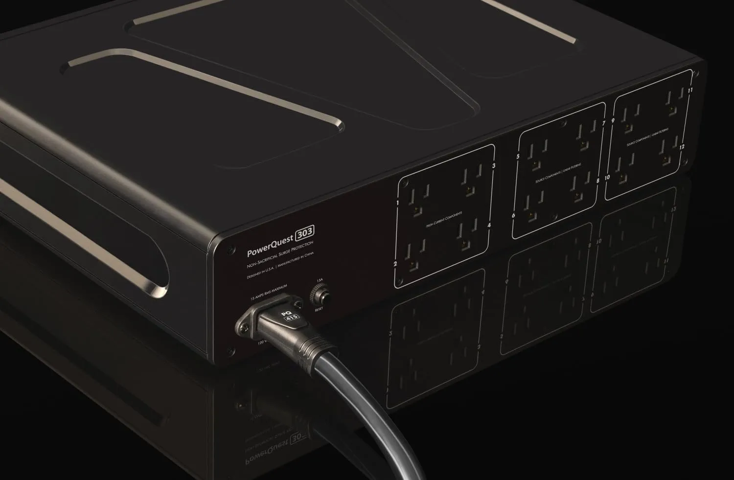 AudioQuest PQ303NA PowerQuest 303 12 Outlet Surge Protector with an AudioQuest MONSOONUS01 1M Wind Series AC Power Cable (2023)