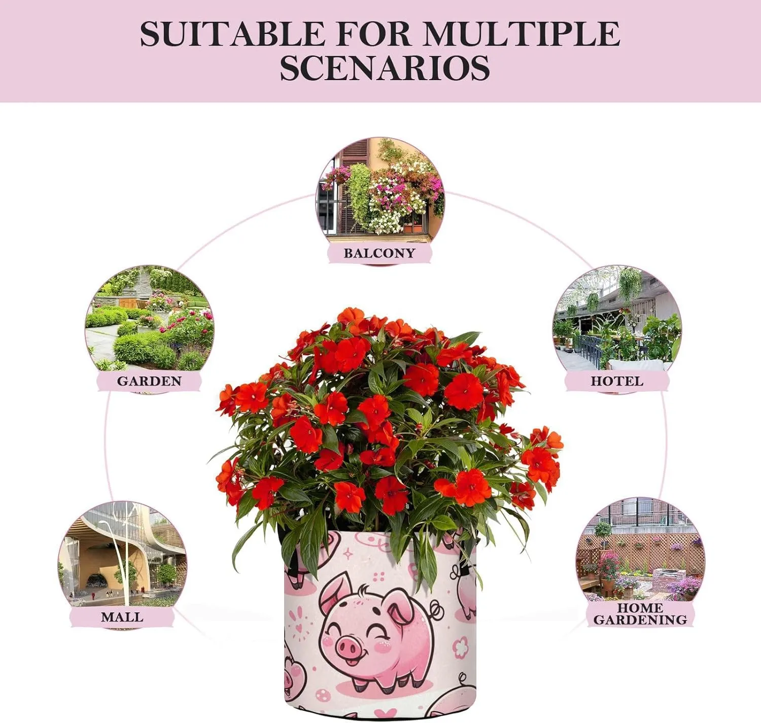 Augenstern Planters Pot with Handles Adorable-Pig Plant Grow Bag Movable Raised Garden Bed