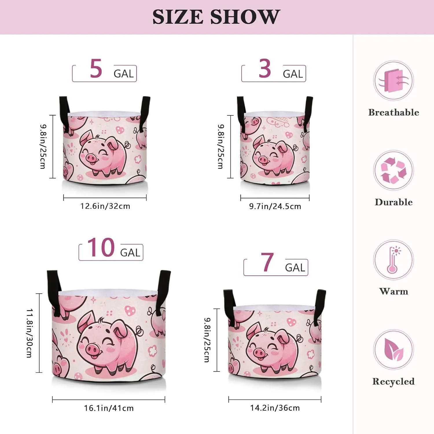 Augenstern Planters Pot with Handles Adorable-Pig Plant Grow Bag Movable Raised Garden Bed
