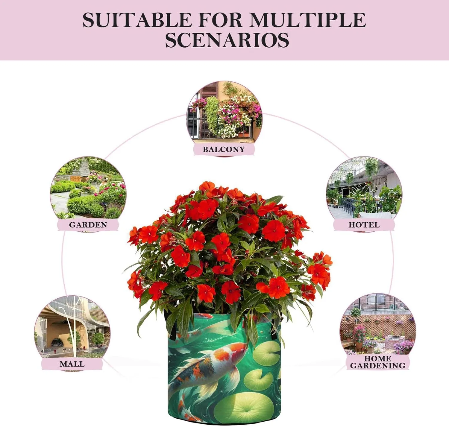 Augenstern Planters Pot with Handles Koi-Fish-Under-Water Plant Grow Bag Movable Raised Garden Bed