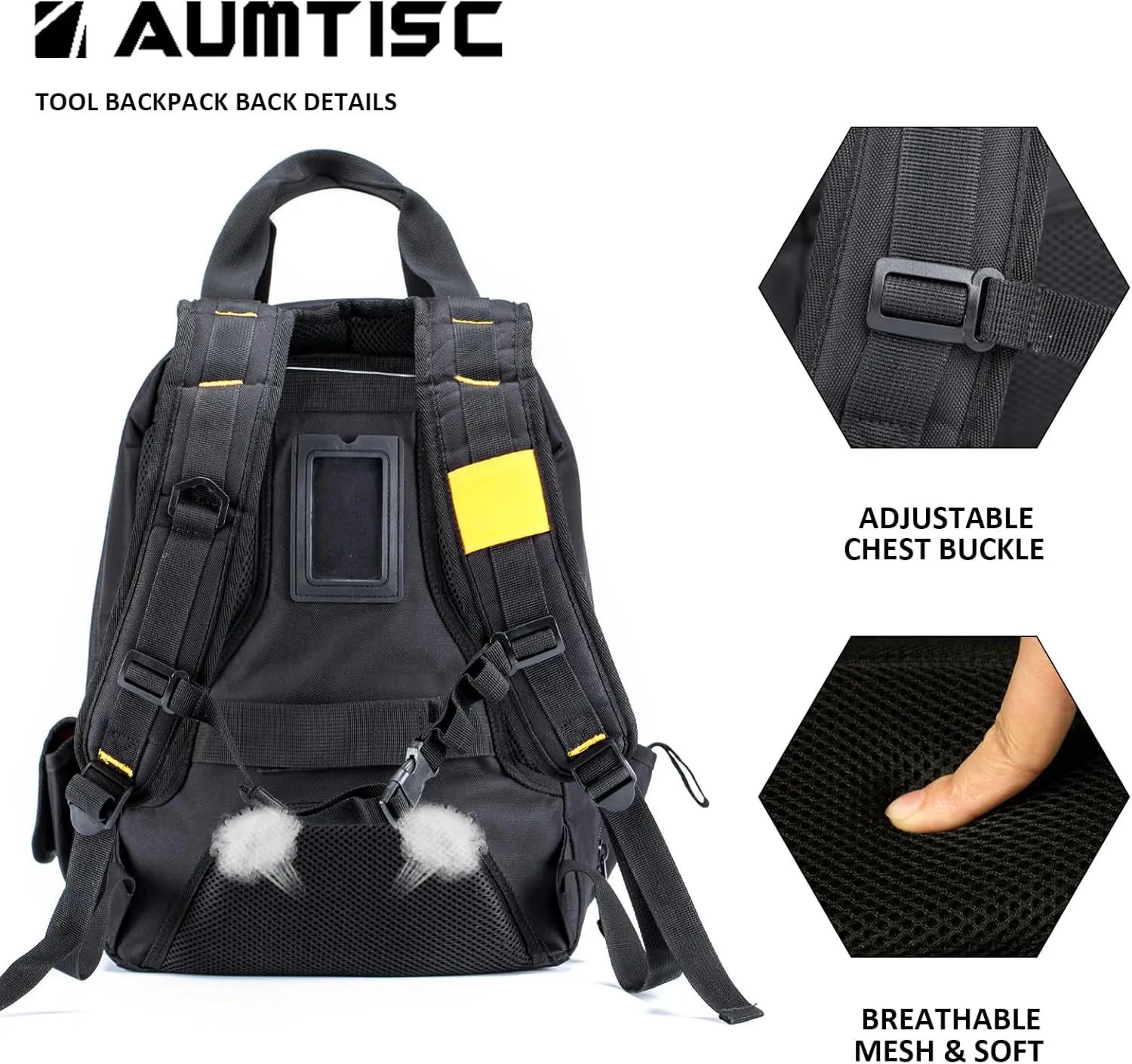 AUMTISC Tool Bag Backpack for Men, Heavy-Duty Tools Storage Organizer Work Bags Backpack for Construction Jobsite, Electrician, Industrial, Repairman, and HVAC Techs, Yellow