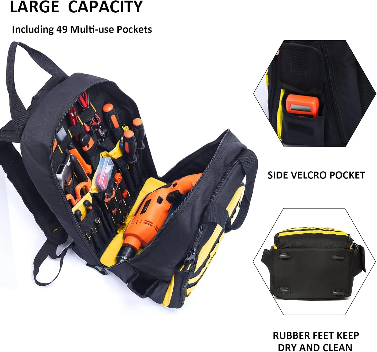 AUMTISC Tool Bag Backpack for Men, Heavy-Duty Tools Storage Organizer Work Bags Backpack for Construction Jobsite, Electrician, Industrial, Repairman, and HVAC Techs, Yellow