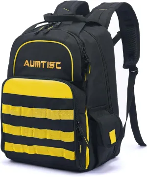 AUMTISC Tool Bag Backpack for Men, Heavy-Duty Tools Storage Organizer Work Bags Backpack for Construction Jobsite, Electrician, Industrial, Repairman, and HVAC Techs, Yellow