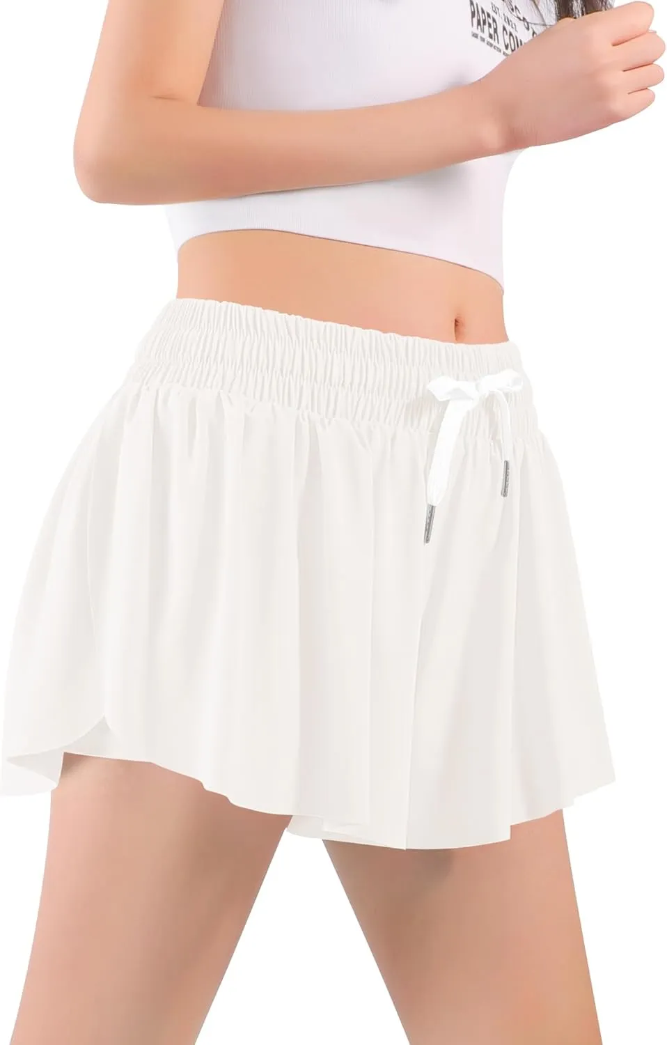Auranso Girls Butterfly Shorts,Flowy Shorts with Pocket 2-in-1 Athletic Running Gym Preppy Clothes