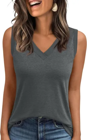 AUTOMET Tank Top Women Summer 2025 Casual Spring V Neck Sleeveless Tee Shirt Basic Trendy Beach Vacation Outfits Clothes