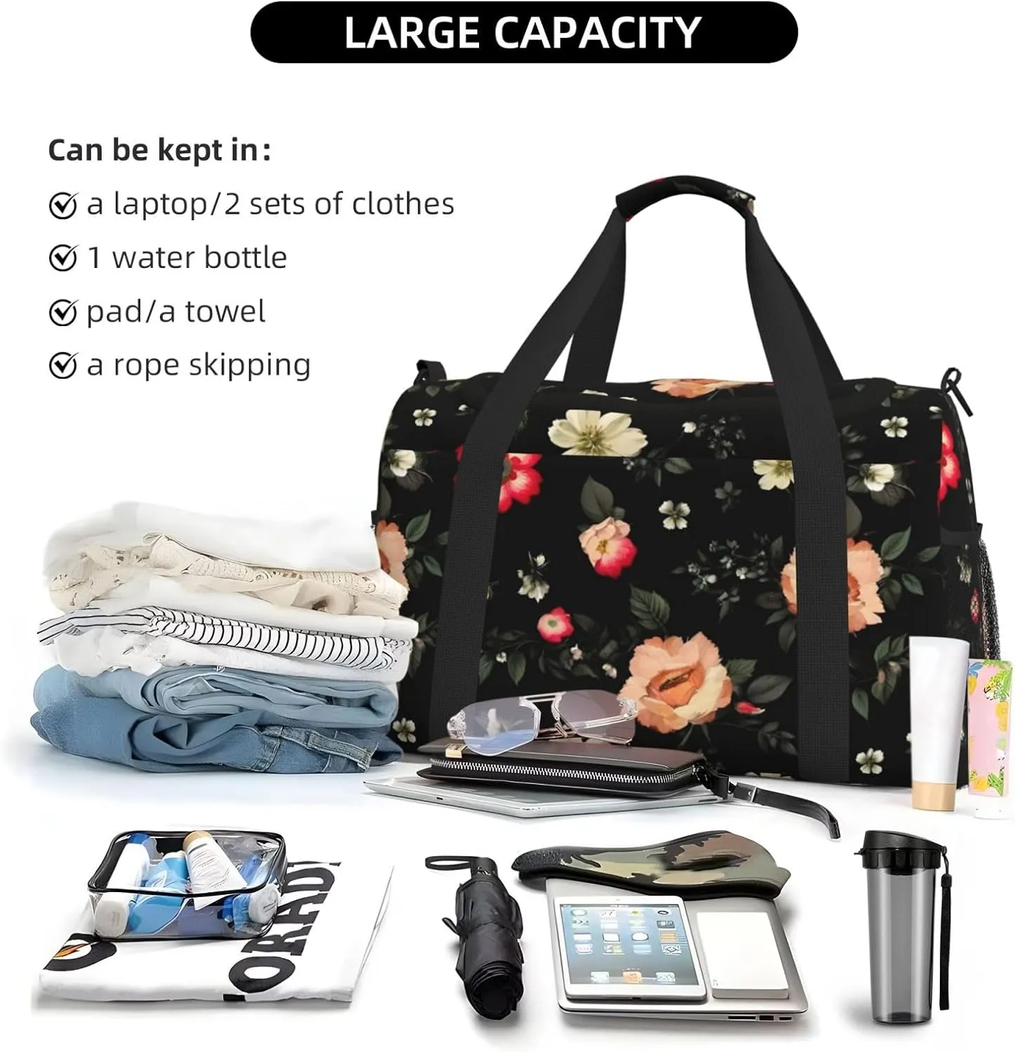 Autumn Beautiful Floral Travel Duffel Bag With Zippers And Handles, Big Foldable Duffle Bag For Family Vacations