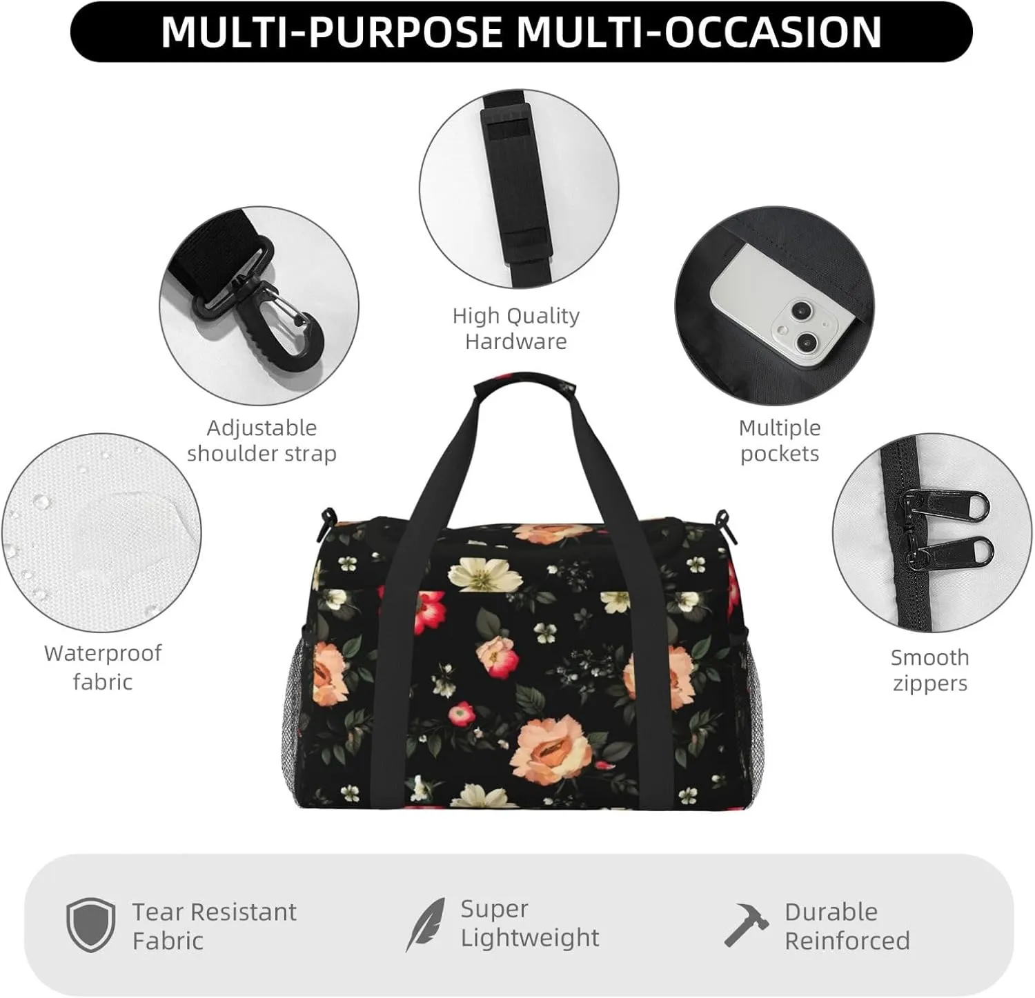 Autumn Beautiful Floral Travel Duffel Bag With Zippers And Handles, Big Foldable Duffle Bag For Family Vacations
