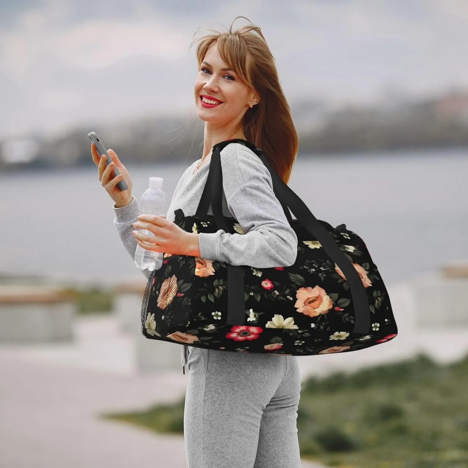 Autumn Beautiful Floral Travel Duffel Bag With Zippers And Handles, Big Foldable Duffle Bag For Family Vacations
