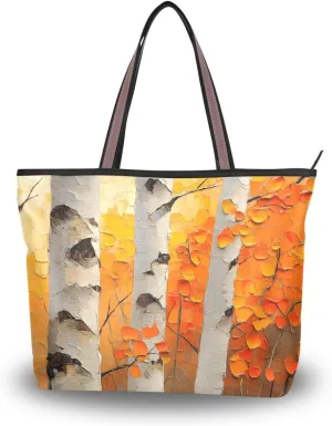 Autumn Leaf White Birch Tote Bag for Women Durable Designer Handbag with Zipper for Daily Use Travel L