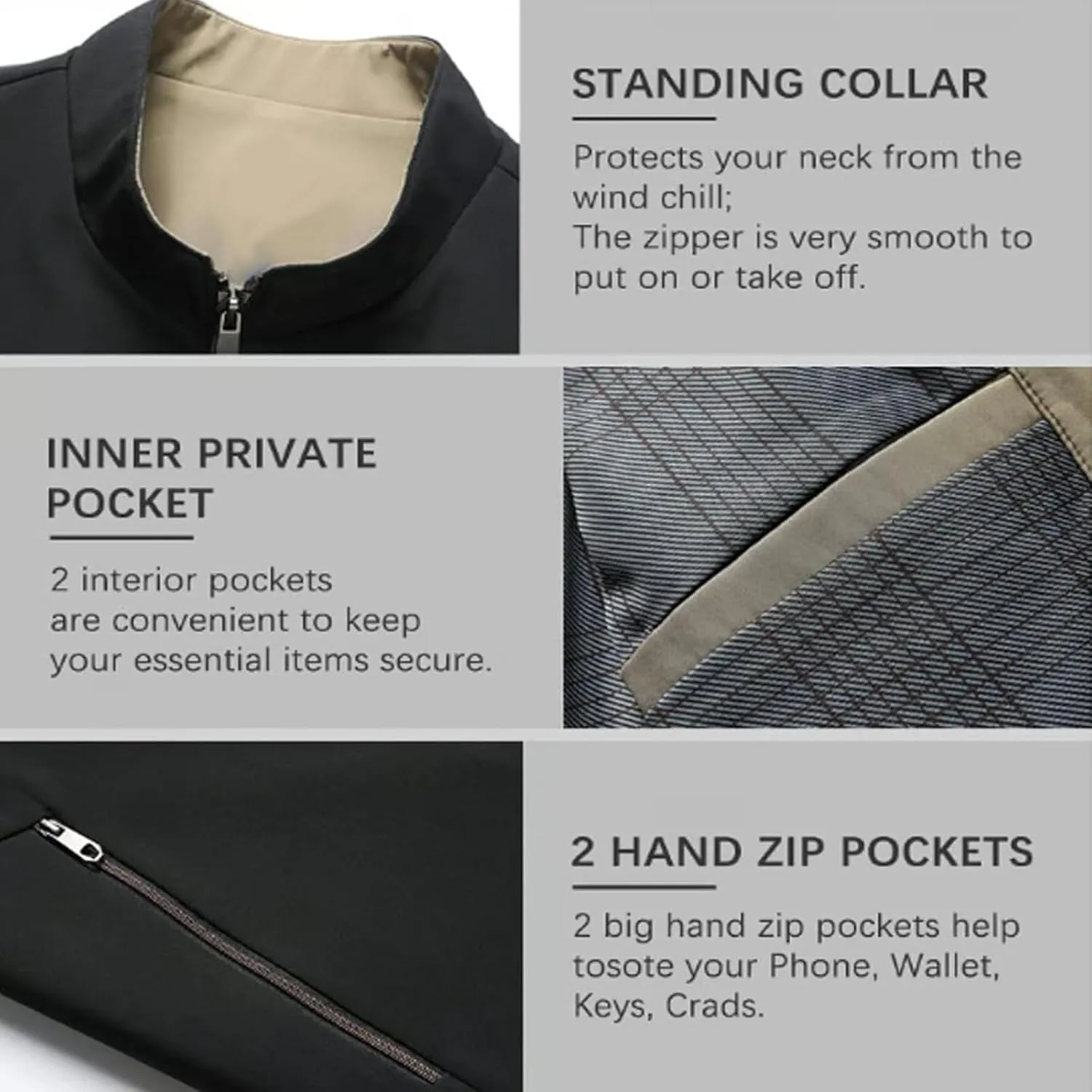 Aviation Men's Standing Collar Zipper Casual Jacket, Lightweight Windbreaker Jackets with Pocket Casual Work Outwear