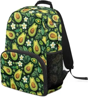 Avocado Green Leaf Print Large Capacity 17 Inch Laptop Backpack for Men & Women - Durable Water Resistant College School Bookbag, Front Zipper Pocket & Side Water Bottle Pockets