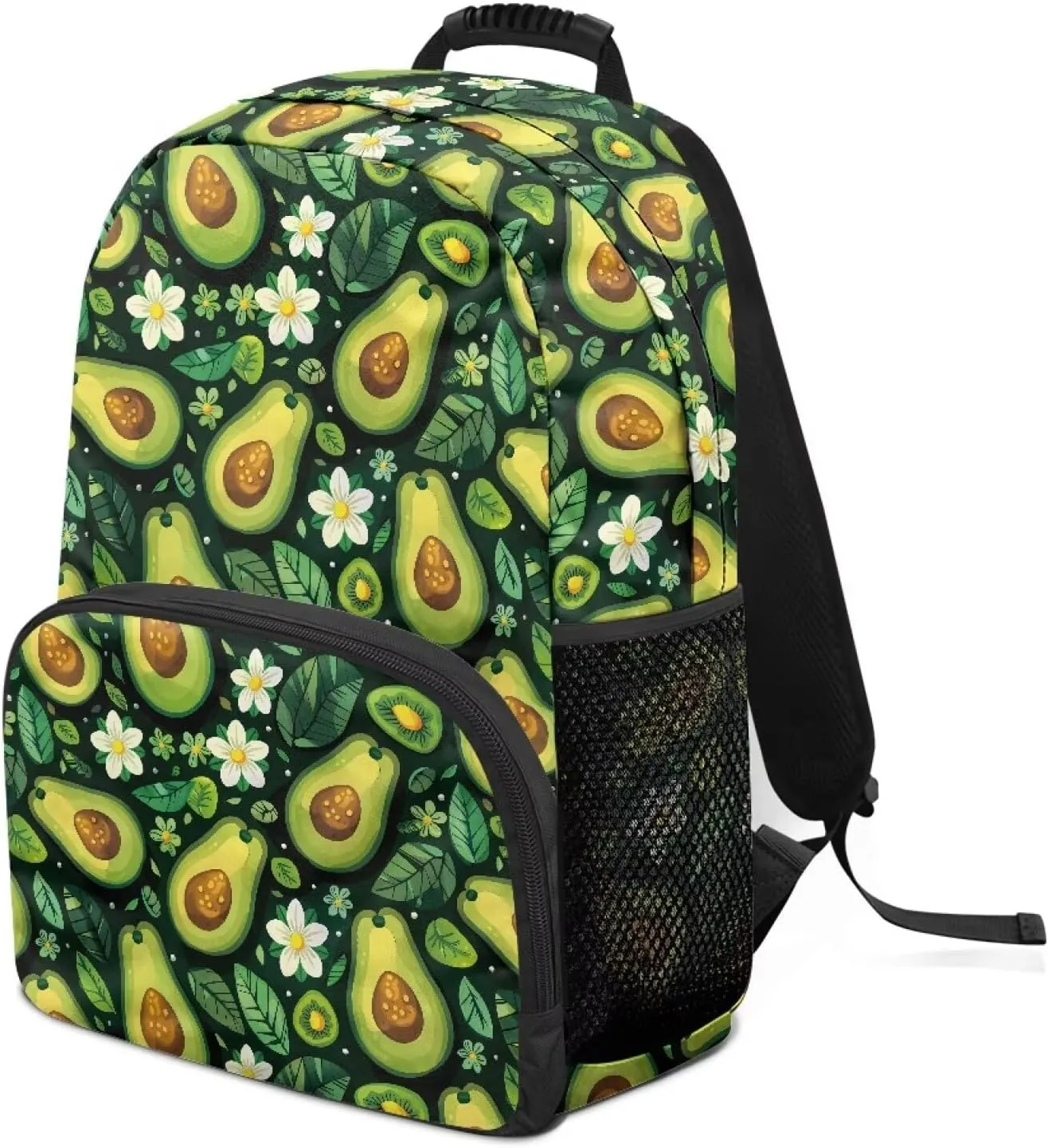 Avocado Green Leaf Print Large Capacity 17 Inch Laptop Backpack for Men & Women - Durable Water Resistant College School Bookbag, Front Zipper Pocket & Side Water Bottle Pockets