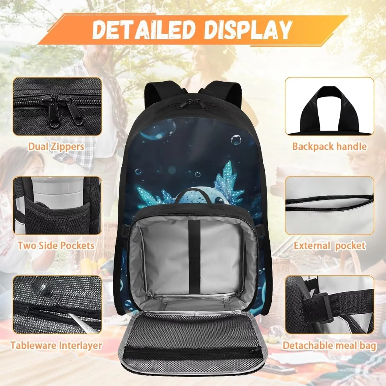 Axolotl Backpack Blue Bookbag with Lunch Box Set 2 Pcs School Travel Backpacks for Girls Matching Combo Cute School Bag Set for Teen Laptop Case