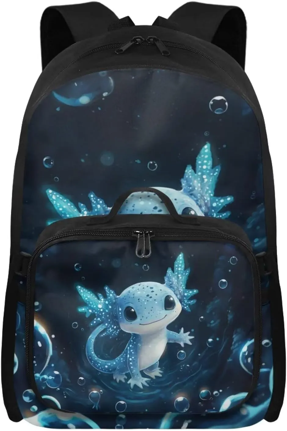 Axolotl Backpack Blue Bookbag with Lunch Box Set 2 Pcs School Travel Backpacks for Girls Matching Combo Cute School Bag Set for Teen Laptop Case