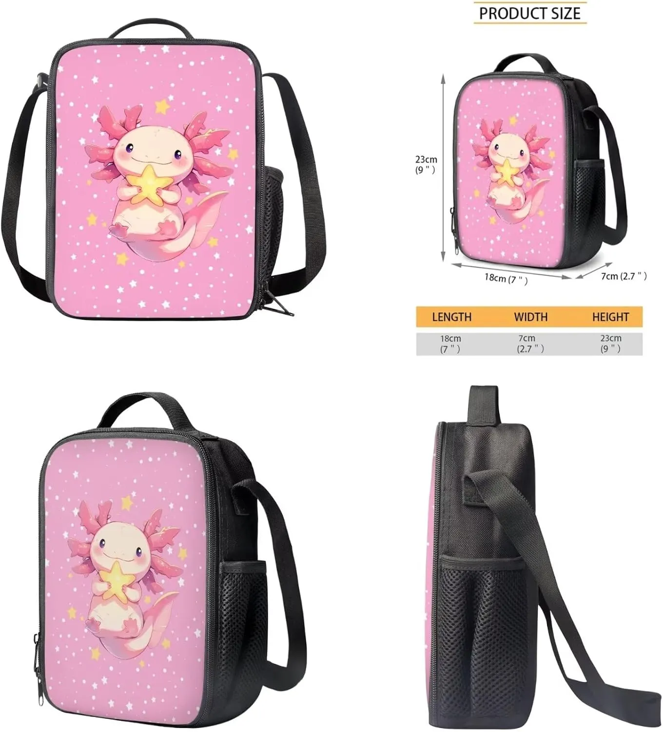 Axolotl Star Backpack for Girls 9-11 Years Personalised Backpack with Lunch Box Lightweight School Bag for Teens with Adjustable Shoulder Strap Cute Back Packs for Kindergarten Elementary