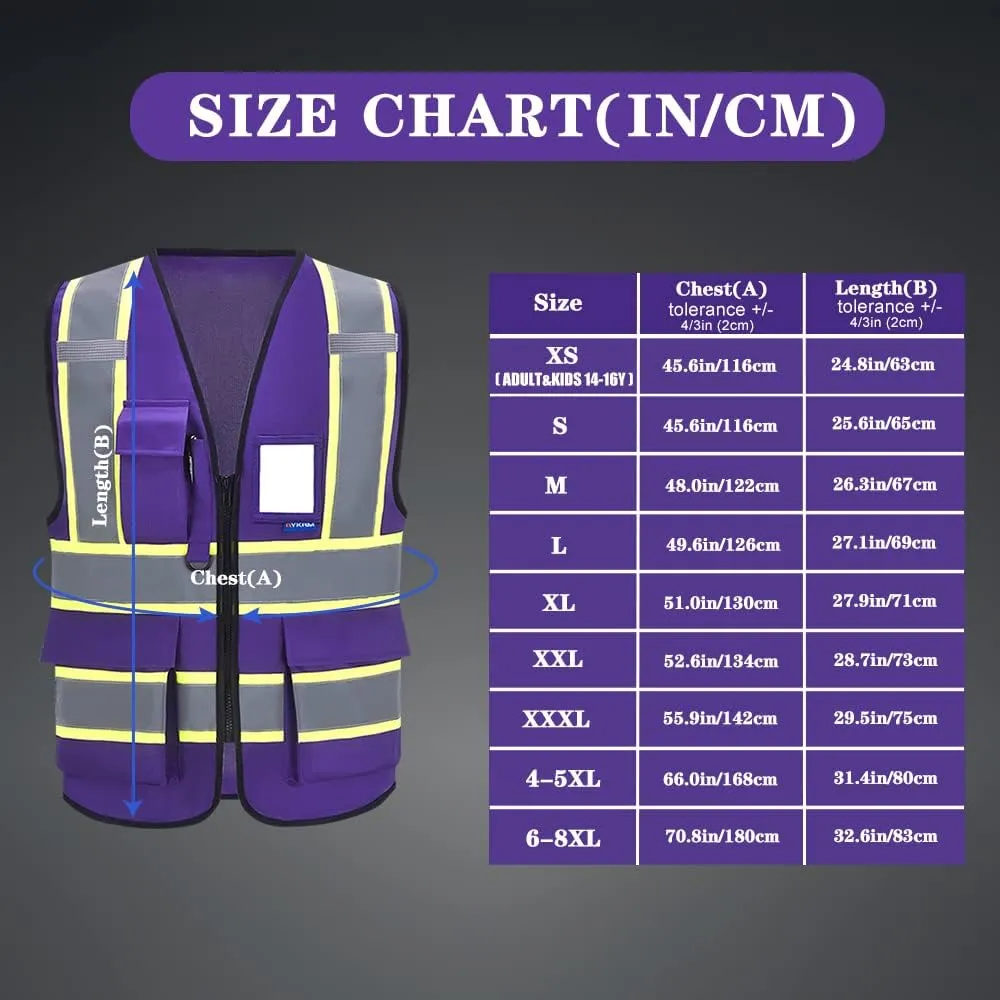 AYKRM 11 color High Vis Reflective Safety Vest for Women Men Security Pocket Zipper