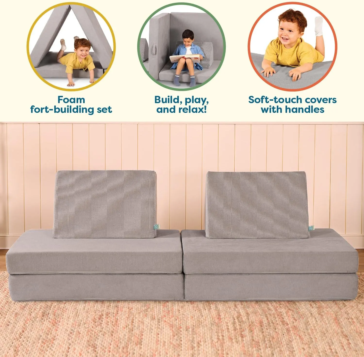 B. toys – Foam Fort Playset – Modular Foam Building Set – Sensory Fabric Covers & Handles – Removable & Machine-Washable Covers – 12 Months   – WonderFort