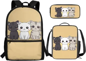 Baby Cat Backpack and Lunch Box Kids Backpacks with Lunch Bag fo Girls Elementary School Cute Book Bags for 6th Grade Girl Lunchbox Set Teens Pencil Case Back to School