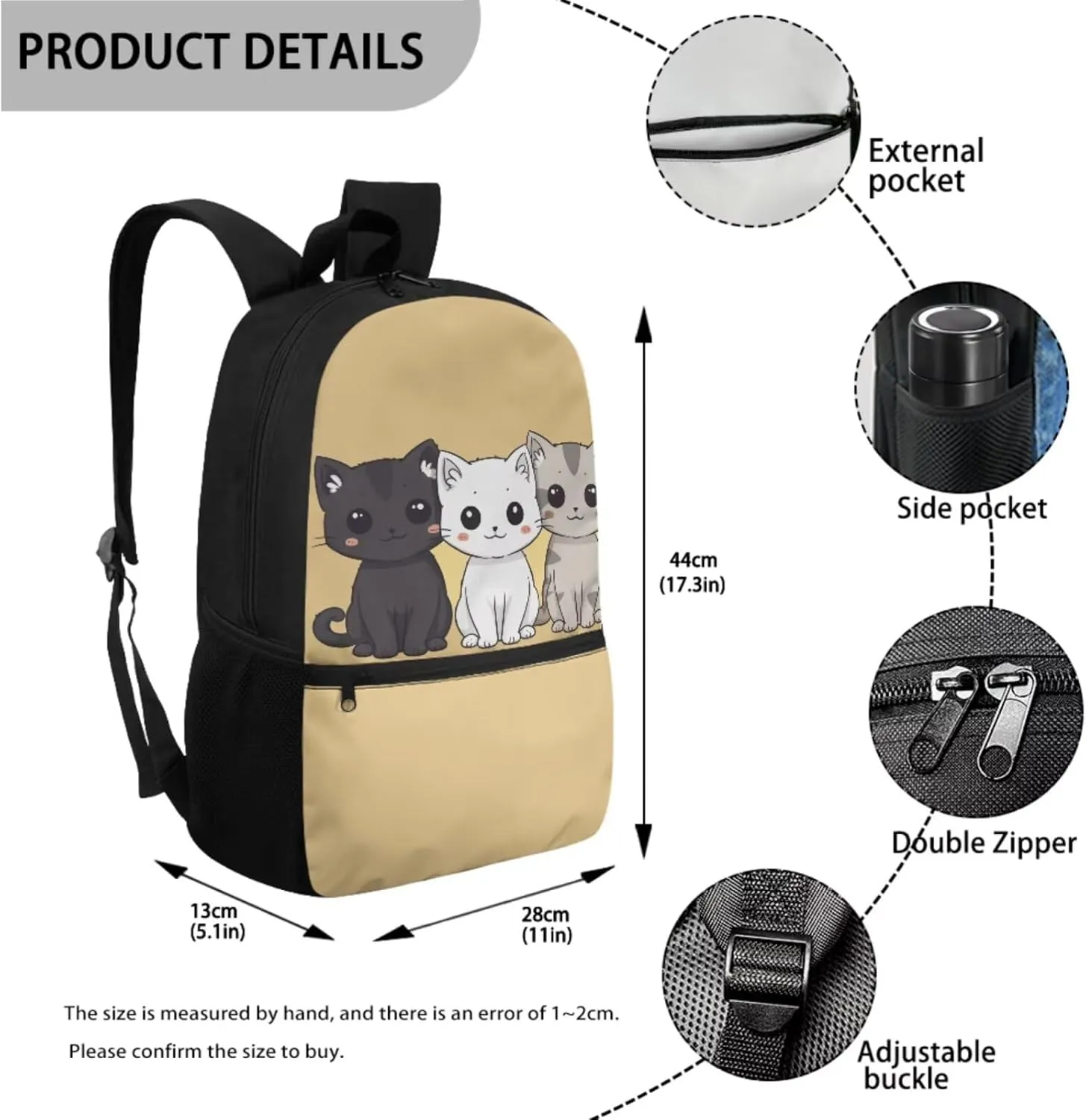 Baby Cat Backpack and Lunch Box Kids Backpacks with Lunch Bag fo Girls Elementary School Cute Book Bags for 6th Grade Girl Lunchbox Set Teens Pencil Case Back to School