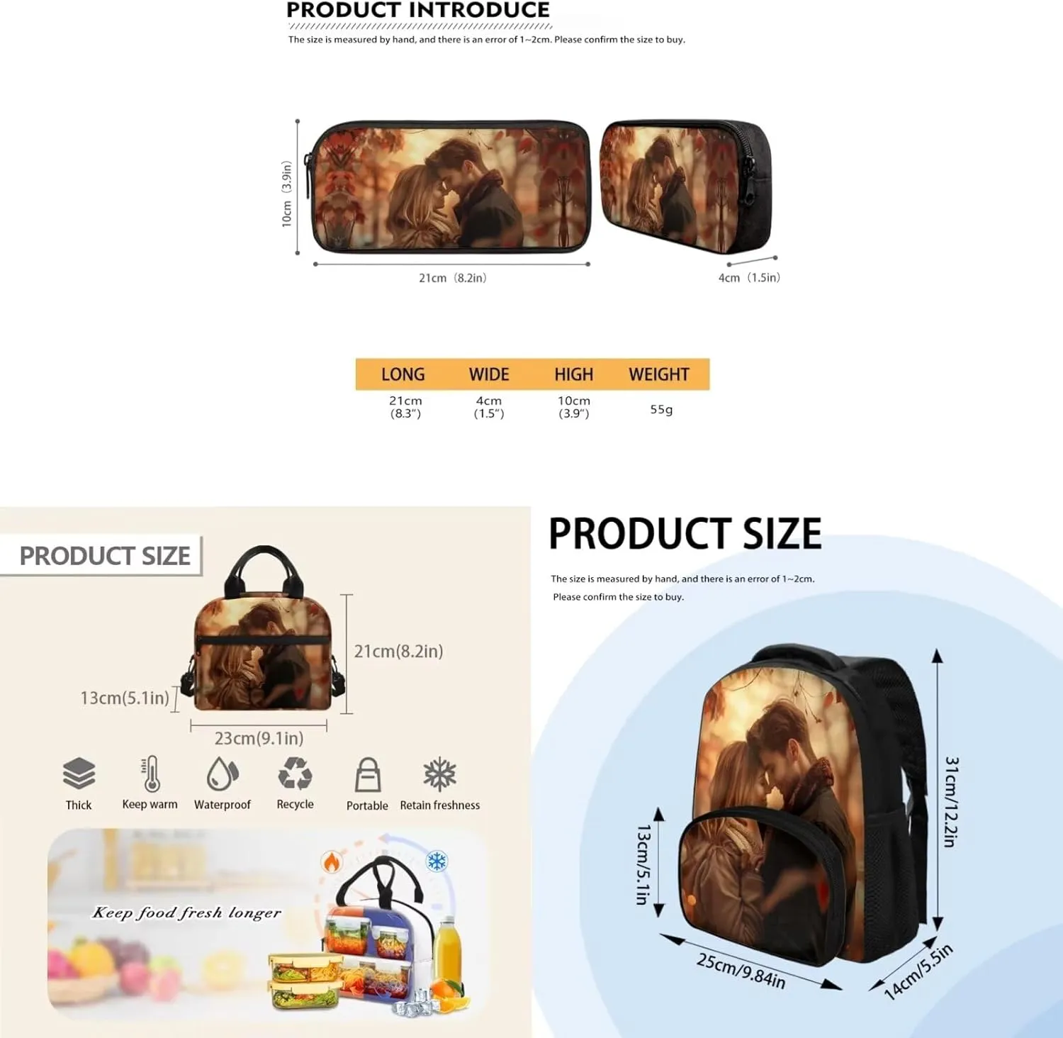 Backpack and Lunch Box Set Boys Custom Your Name and Image School Bag Waterproof Leakproof Freezable Lunch Bag for Teens Girls Cute Mini Pencil Case for Middle School