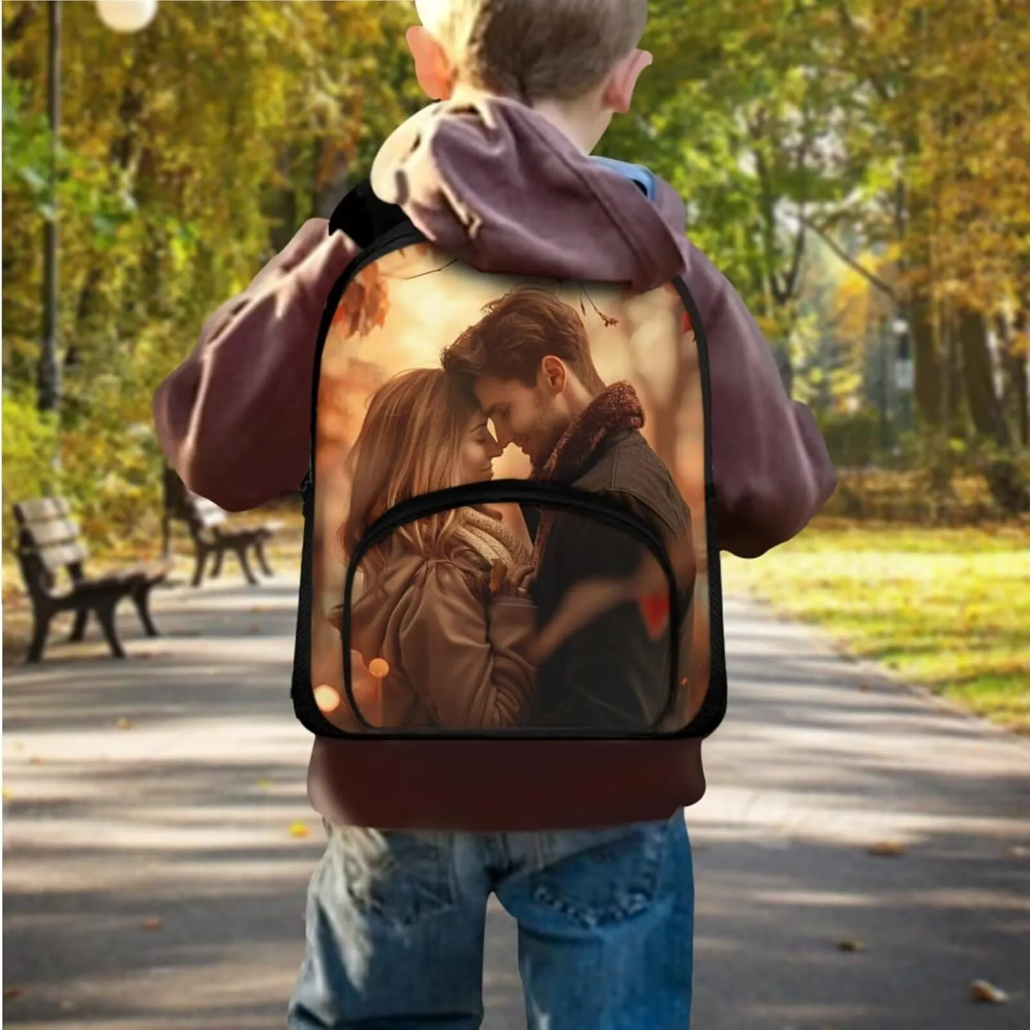 Backpack and Lunch Box Set Boys Custom Your Name and Image School Bag Waterproof Leakproof Freezable Lunch Bag for Teens Girls Cute Mini Pencil Case for Middle School