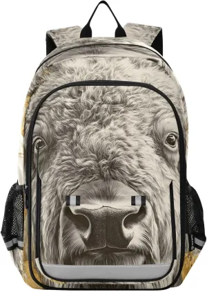 Backpack Bison Flower for Men Women Travel Laptop Daypack Shoulder Bag Book Bag Cool Funny Cute Backpack with Reflective Strip 12.9" ×17.7"