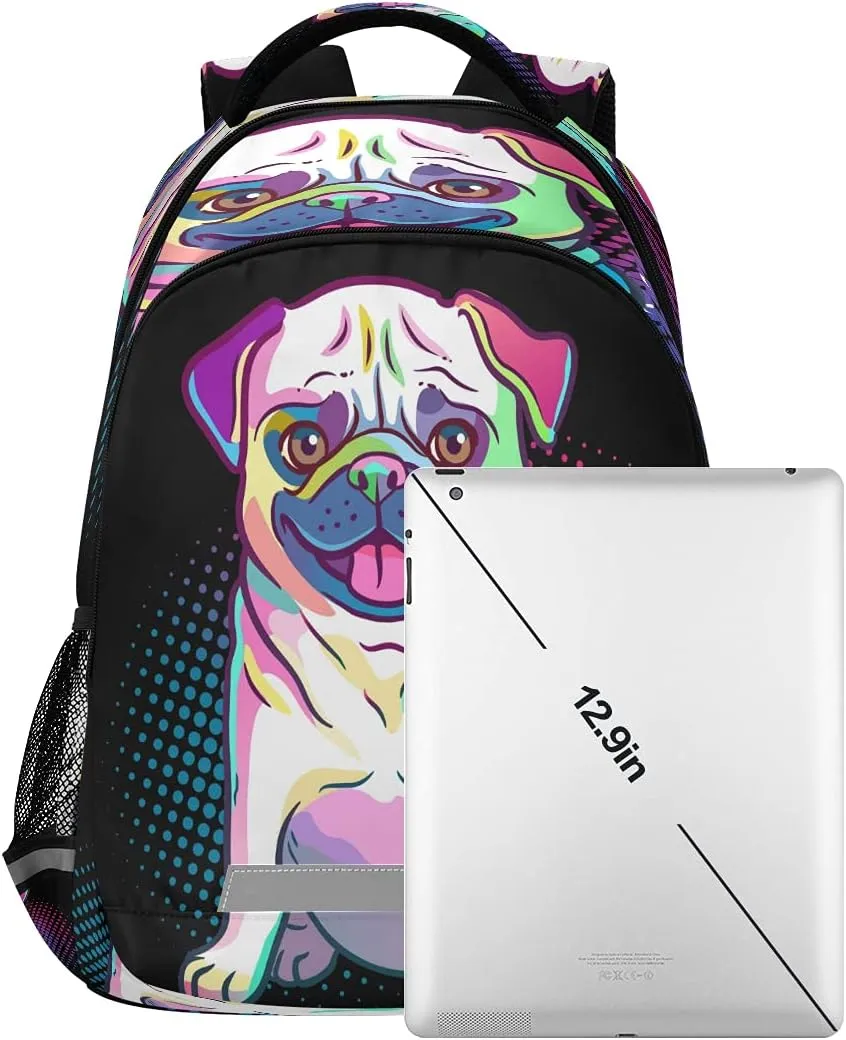 Backpack Bookbag Pug Dog Pop Art Style School Bag Travel Bag for Girls Boys Teen