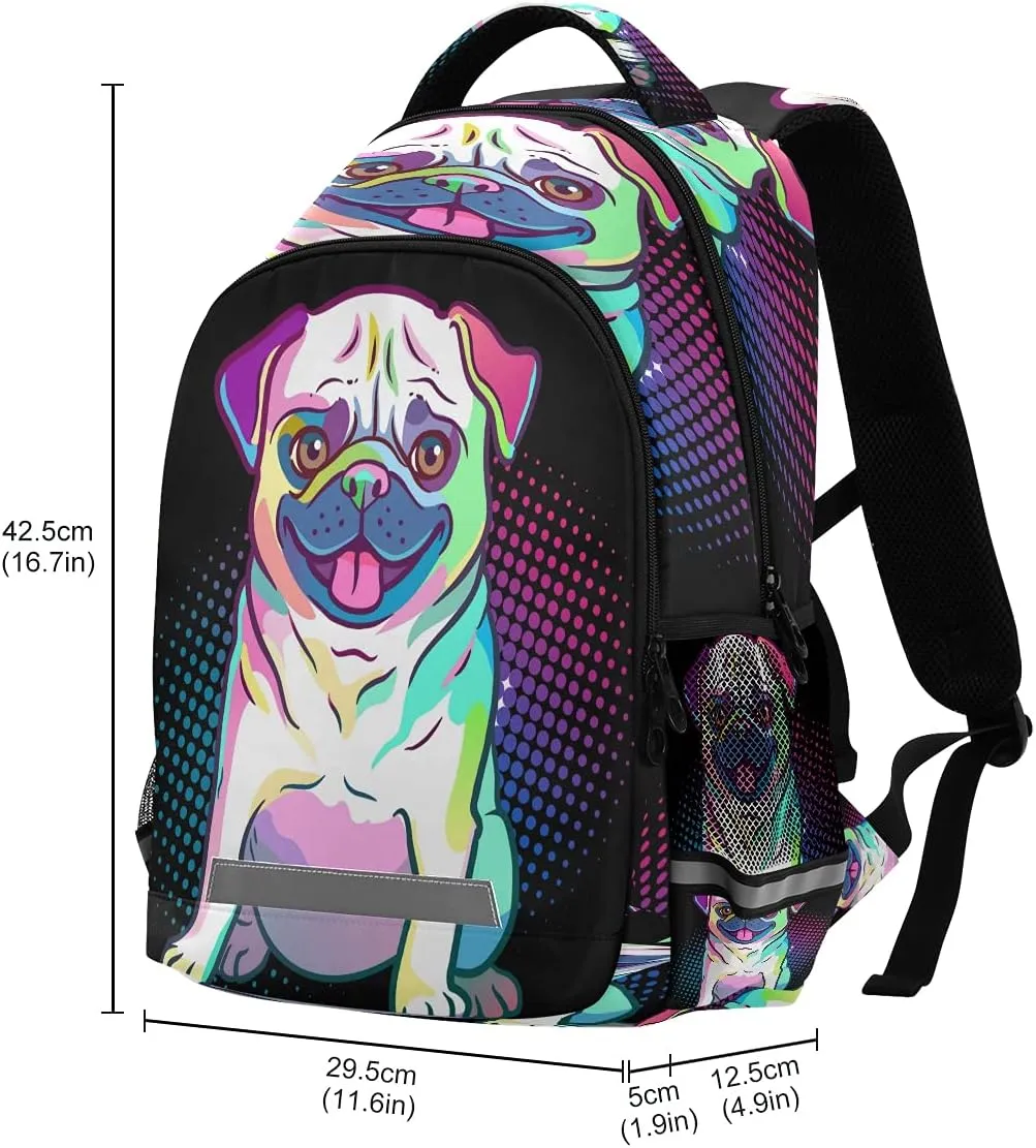 Backpack Bookbag Pug Dog Pop Art Style School Bag Travel Bag for Girls Boys Teen