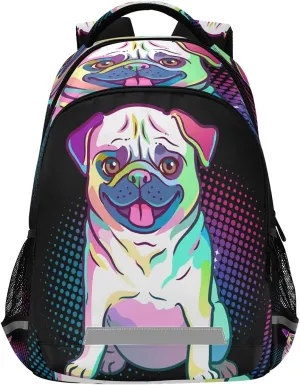 Backpack Bookbag Pug Dog Pop Art Style School Bag Travel Bag for Girls Boys Teen