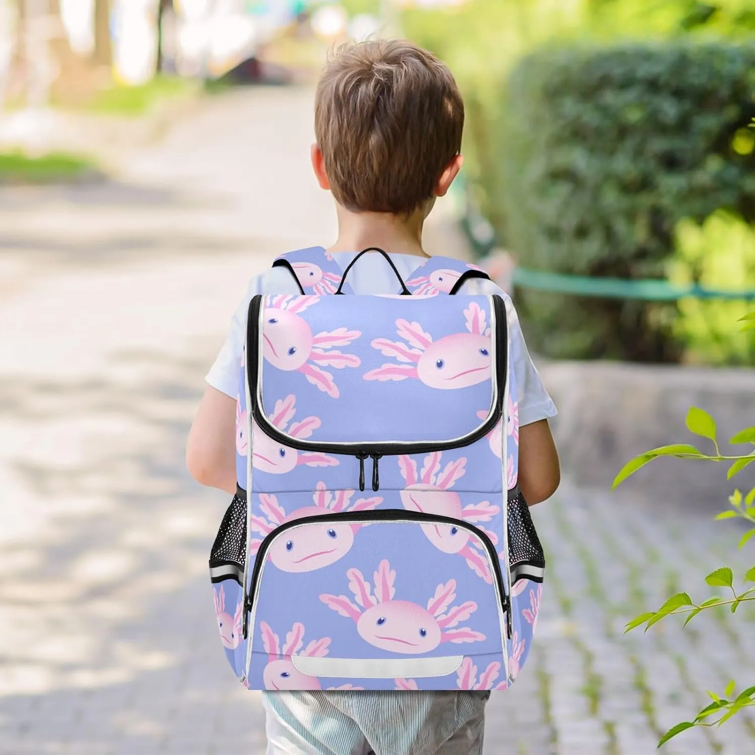 Backpack Cute Axolotl Salamander School Backpack Travel Hiking Large Capacity Causal Daypack Bookbag Laptop Schoolbag with Reflective Tape for Boys Girls Adults