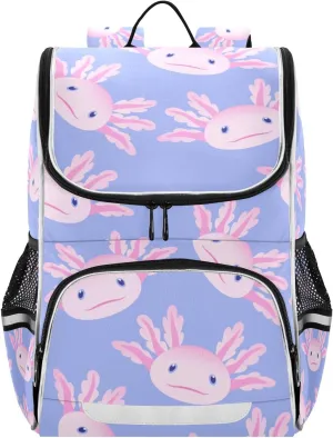 Backpack Cute Axolotl Salamander School Backpack Travel Hiking Large Capacity Causal Daypack Bookbag Laptop Schoolbag with Reflective Tape for Boys Girls Adults