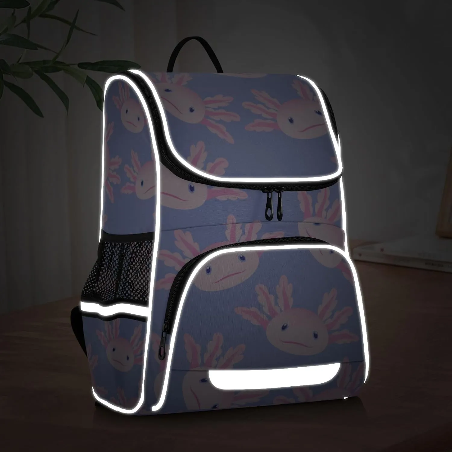 Backpack Cute Axolotl Salamander School Backpack Travel Hiking Large Capacity Causal Daypack Bookbag Laptop Schoolbag with Reflective Tape for Boys Girls Adults