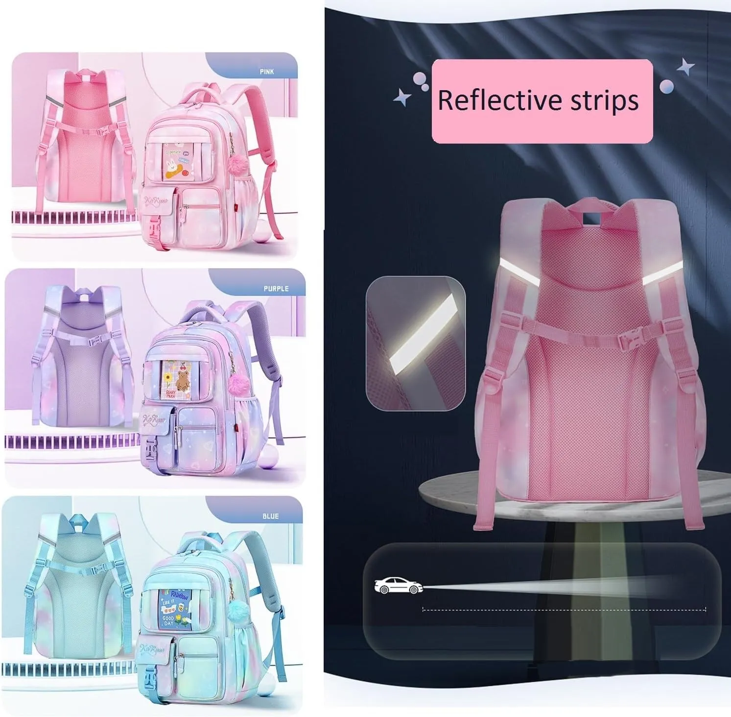 Backpack for Girls with Chest Buckle Kids Bookbag for Elementary School Water Resistant School Bag Blue
