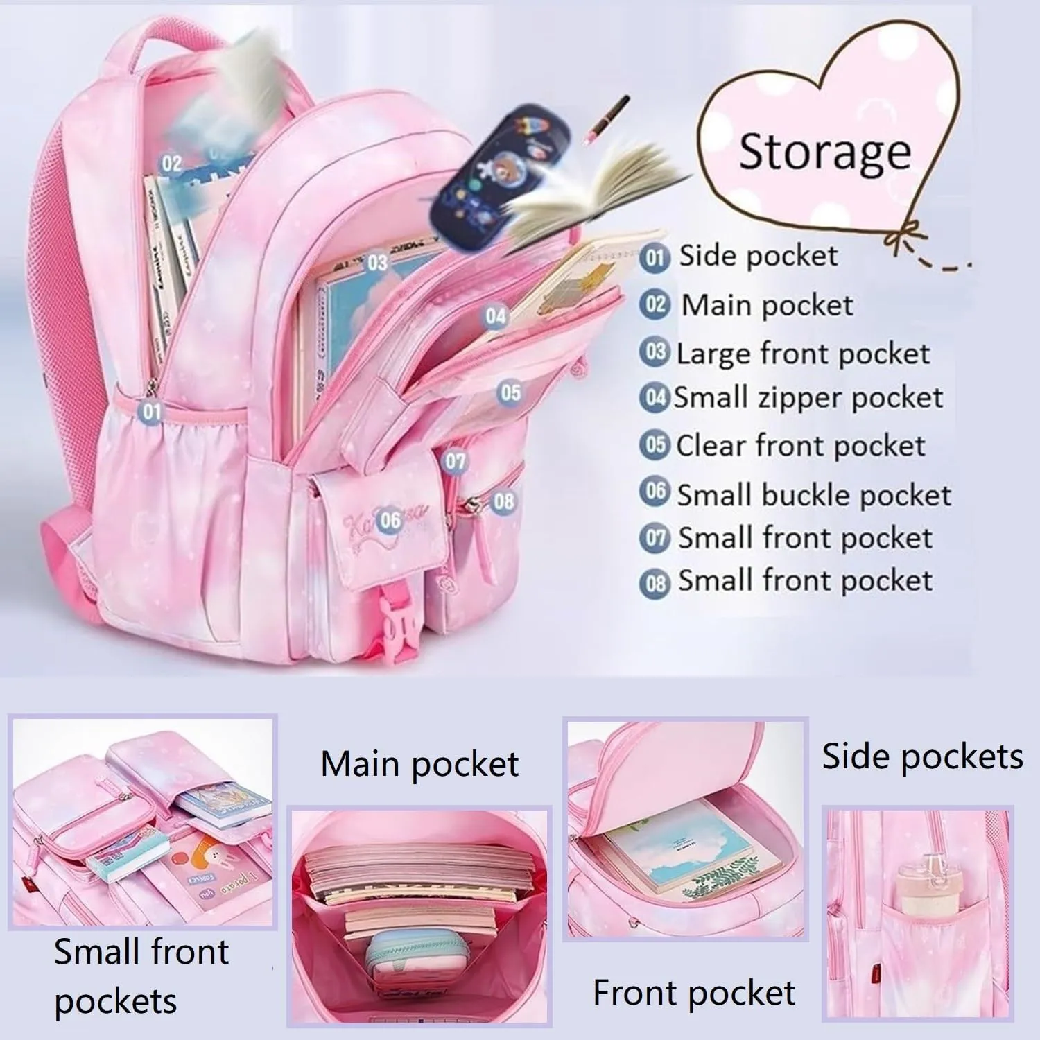 Backpack for Girls with Chest Buckle Kids Bookbag for Elementary School Water Resistant School Bag Blue