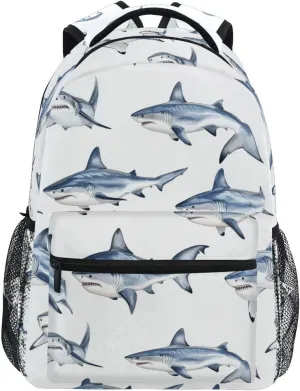 Backpack for Teenager Waterproof Outdoor Backpack with Chest Strap Gift Men & Women Cartoon Funny fish sea White