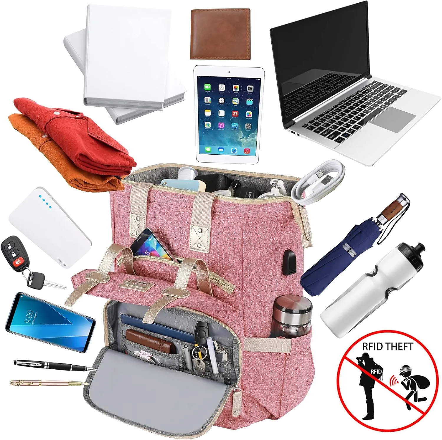Backpack for Women, 15.6 Inch Laptop Backpack for Teacher Doctor Nurse,Large Travel Wide Open College Shoulder Bag With RFID Anti Theft USB Charging Port