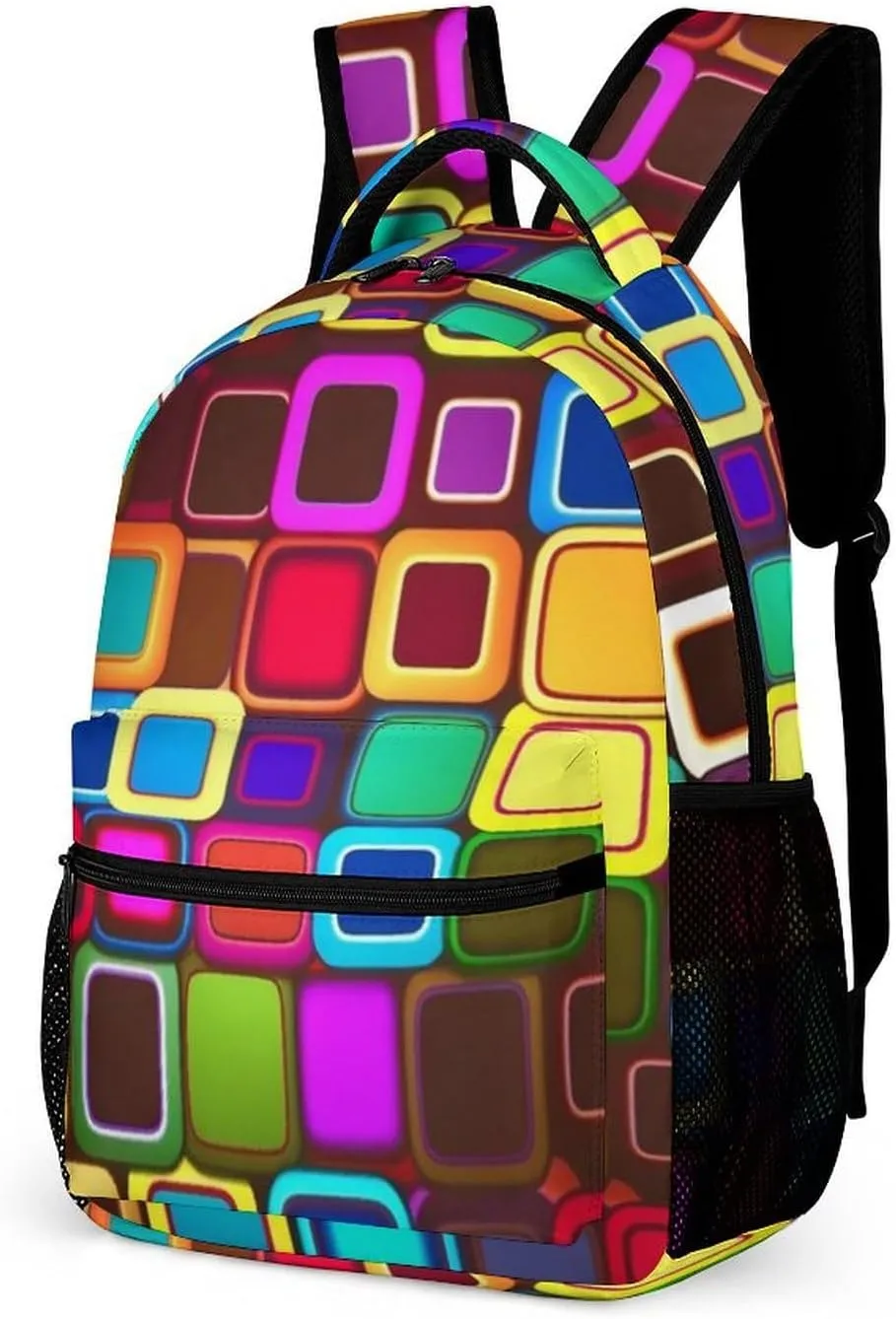 Backpack for Women Men Travel Colorful Squares Daypack Lightweight Laptop Bag Carry On Backpacks for Work