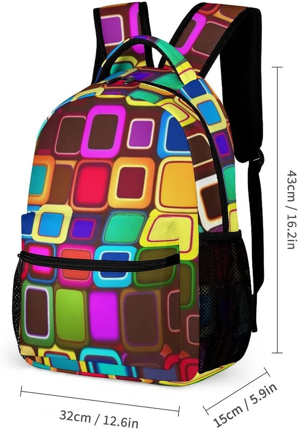 Backpack for Women Men Travel Colorful Squares Daypack Lightweight Laptop Bag Carry On Backpacks for Work