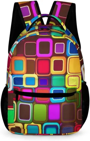 Backpack for Women Men Travel Colorful Squares Daypack Lightweight Laptop Bag Carry On Backpacks for Work