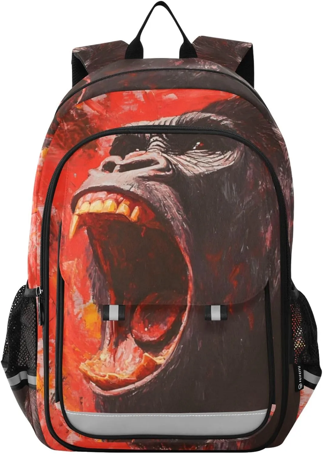 Backpack Gorilla Red Roar for Women Men Travel Laptop Daypack Shoulder Bag Book Bag Daypack with Reflective Strip 12.9” × 17.7”