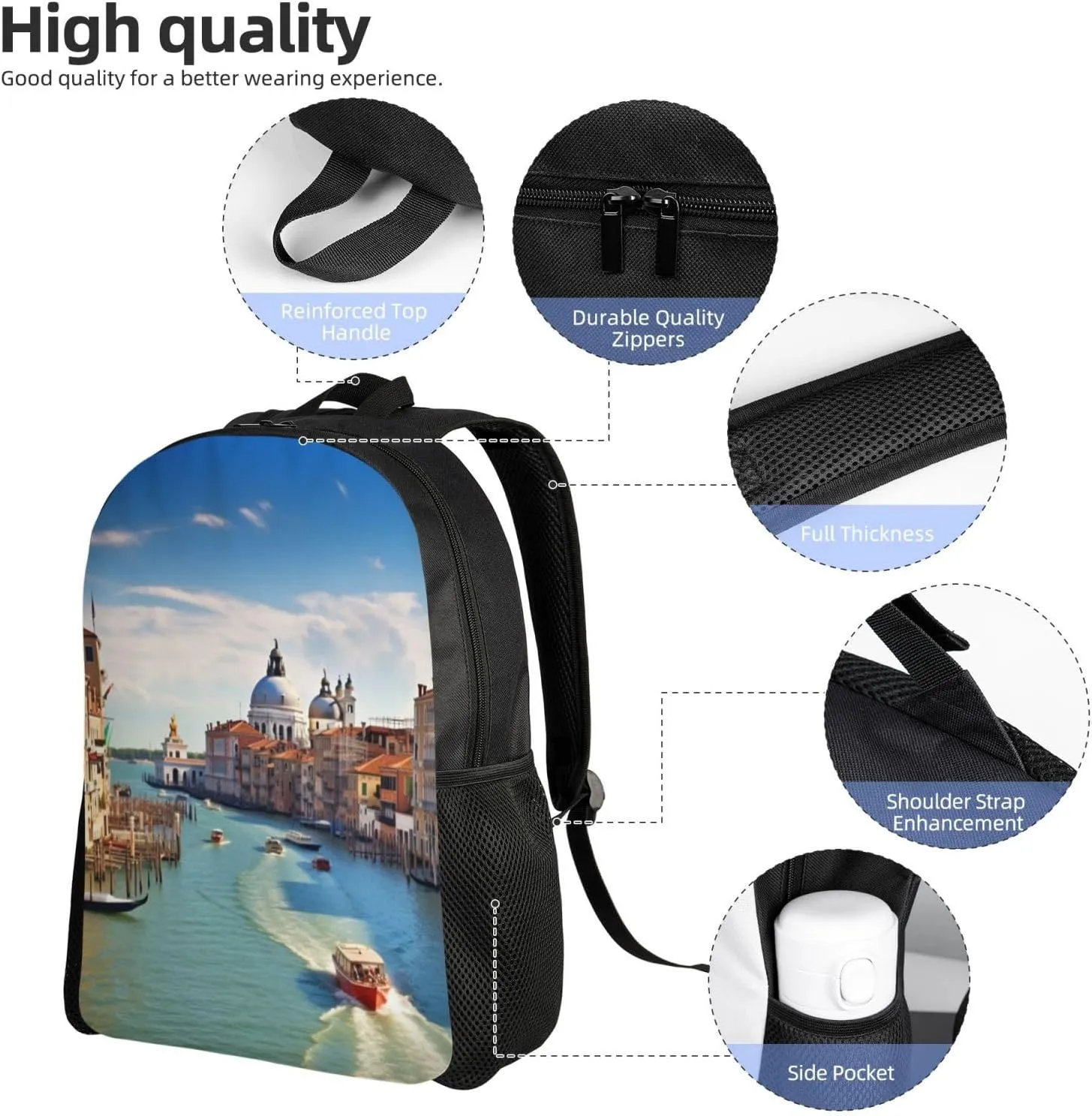 Backpack Grand Canal In Italy Travel Casual Laptop Backpack Waterproof Hiking Daypack For Men Women