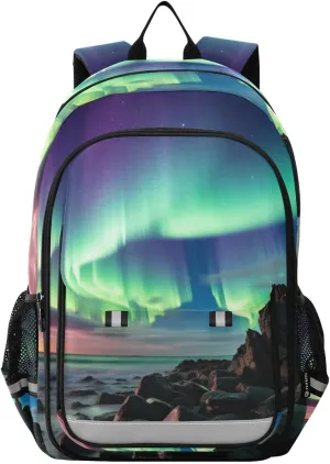 Backpack Mystical Nature Aurora Landscape for Men Women Travel Laptop Daypack Shoulder Bag Book Bag Cool Funny Cute Backpack with Reflective Strip 12.9 ×17.7 In