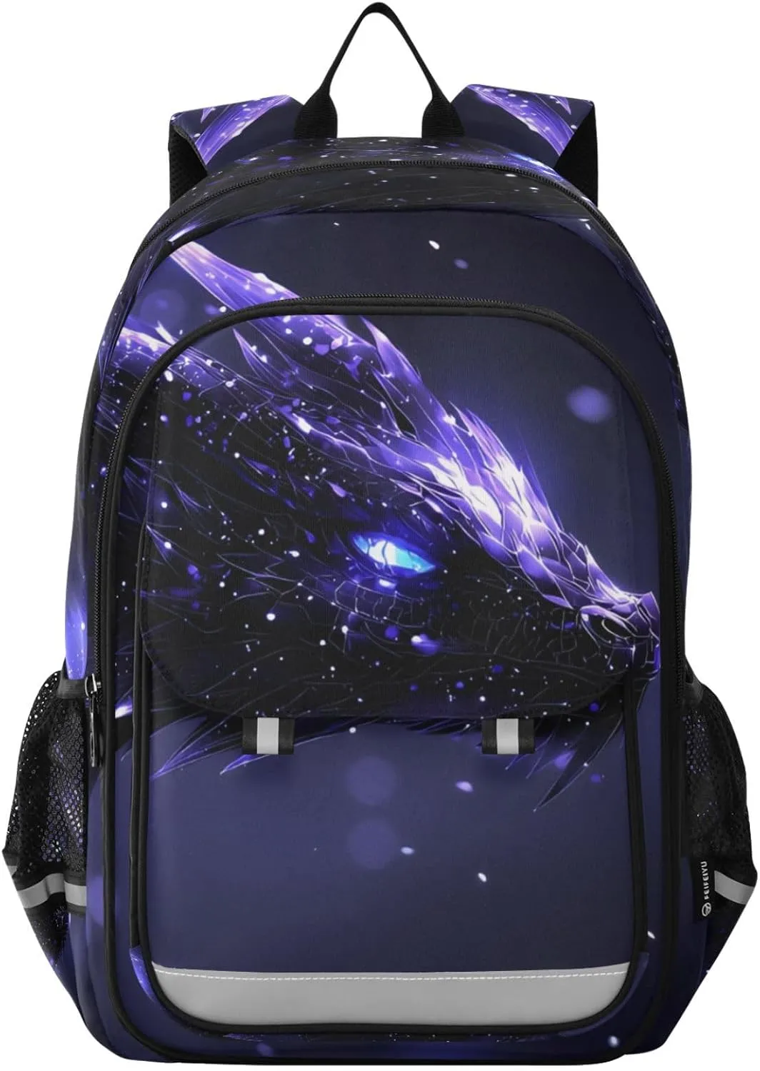 Backpack Mystical Purple Dragon Starry for Men Women Travel Laptop Daypack Shoulder Bag Book Bag Cool Funny Cute Backpack with Reflective Strip 12.9 ×17.7 In