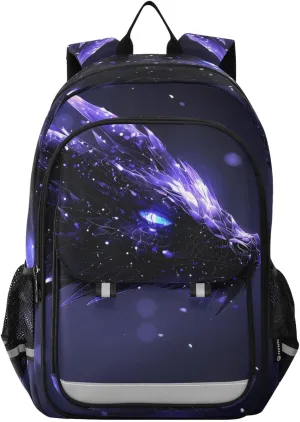 Backpack Mystical Purple Dragon Starry for Men Women Travel Laptop Daypack Shoulder Bag Book Bag Cool Funny Cute Backpack with Reflective Strip 12.9 ×17.7 In