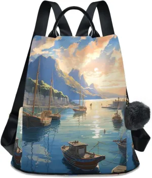 Backpack Purse for Women Fashion Travel Anti-theft Sailing Sailboat Seaway Daypack Casual Shoulder Bag Medium Size