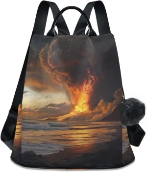 Backpack Purse for Women Fashion Travel Anti-theft Volcanic Eruption Sea Daypack Casual Shoulder Bag Medium Size