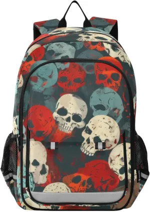 Backpack Rainbow Skull Symphony for Men Women Travel Laptop Daypack Shoulder Bag Book Bag Cool Funny Cute Backpack with Reflective Strip 12.9 ×17.7 In