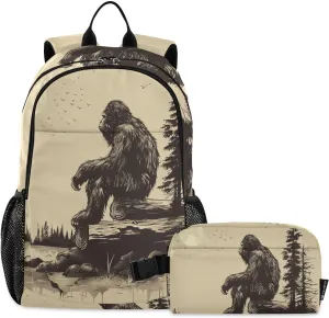 Backpack Sasquatch Log Moon Book Bag Daypack Shoulder Bag Lightweight Back Pack with Lunch Box Travel Laptop Daypack 18.5 x 11.8 In